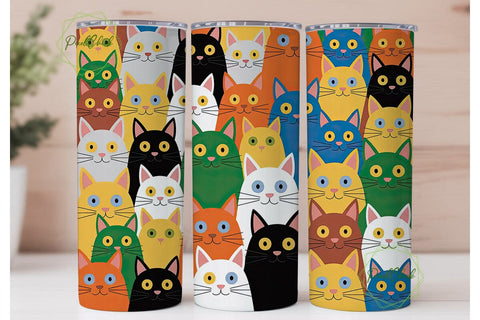 Colorful Cat Faces 20oz Tumbler Wrap Sublimation PixelChick 
