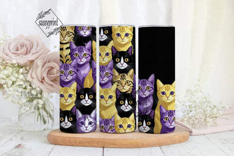 Colorful Cat Faces 20oz Tumbler Wrap Sublimation sassyprint 