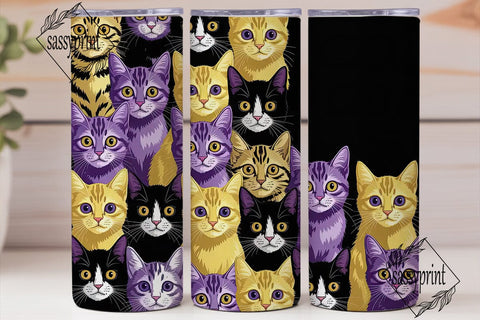 Colorful Cat Faces 20oz Tumbler Wrap Sublimation sassyprint 