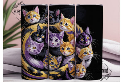 Colorful Cat Faces 20oz Tumbler Wrap Sublimation sassyprint 