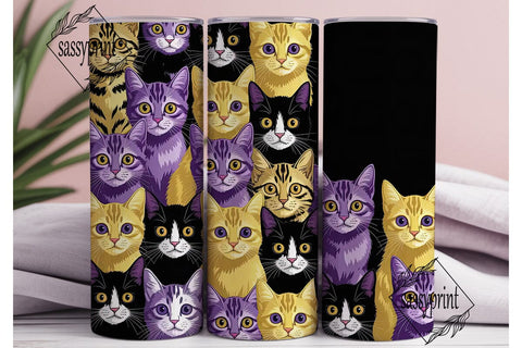 Colorful Cat Faces 20oz Tumbler Wrap Sublimation sassyprint 