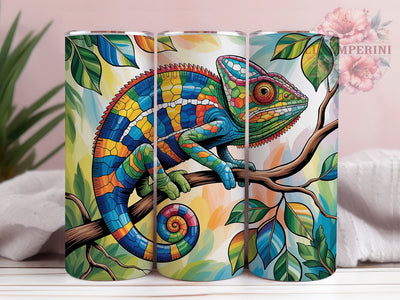 Colorful Chameleon Print Tumbler, Animal Print, Vibrant Style, Exotic Theme, Bold Design, 20Oz Tumbler, Sublimation Wrap Sublimation Li Zamperini 