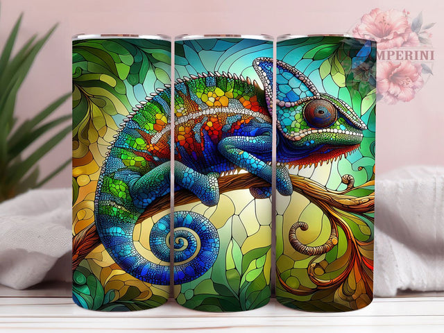 Colorful Chameleon Print Tumbler, Animal Print, Vibrant Style, Exotic Theme, Bold Design, 20Oz Tumbler, Sublimation Wrap Sublimation Li Zamperini 