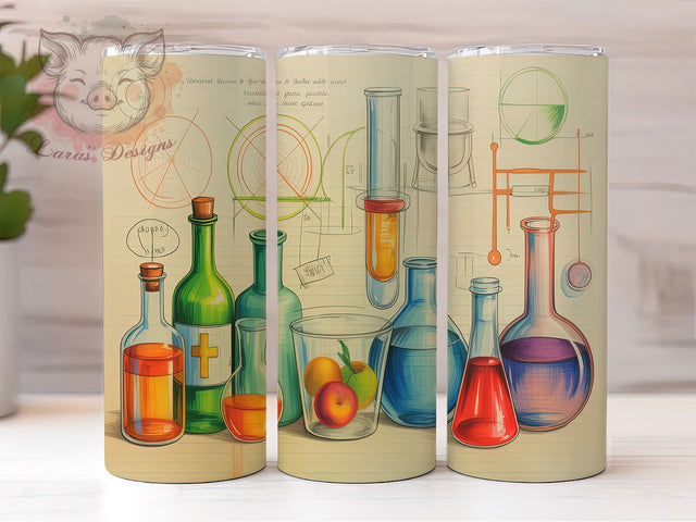 Colorful Chemistry Lab Tumbler, Science Lab Tumbler PNG, 20Oz Sublimation Wrap, Chemistry Teacher Gift, Bright Science Tumbler, Lab Equipment Design, Fun Science PNG Sublimation Lara' s Designs 