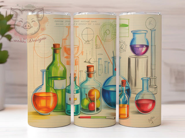 Colorful Chemistry Lab Tumbler, Science Lab Tumbler PNG, 20Oz Sublimation Wrap, Chemistry Teacher Gift, Bright Science Tumbler, Lab Equipment Design, Fun Science PNG Sublimation Lara' s Designs 