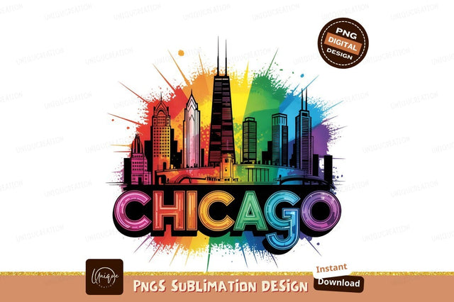 Colorful Chicago Skyline Sublimation Png Design Sublimation Designangry 