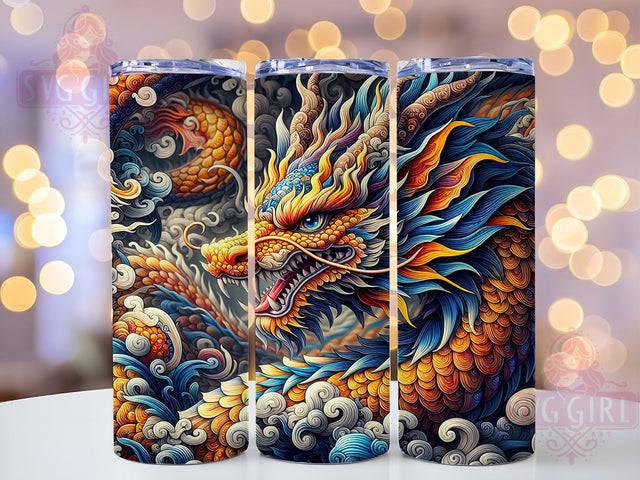 Colorful Chinese Fantasy Dragon Tumbler, Colorful Dragon Wrap, 20Oz Skinny Tumbler, Mythical Creature Sublimation, Vibrant Eastern Dragon, Fantasy Dragon Design, Cultural Dragon Tumbler Sublimation SvggirlplusArt 