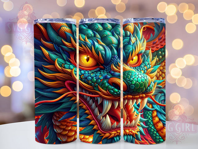 Colorful Chinese Fantasy Dragon Tumbler, Colorful Dragon Wrap, 20Oz Skinny Tumbler, Mythical Creature Sublimation, Vibrant Eastern Dragon, Fantasy Dragon Design, Cultural Dragon Tumbler Sublimation SvggirlplusArt 