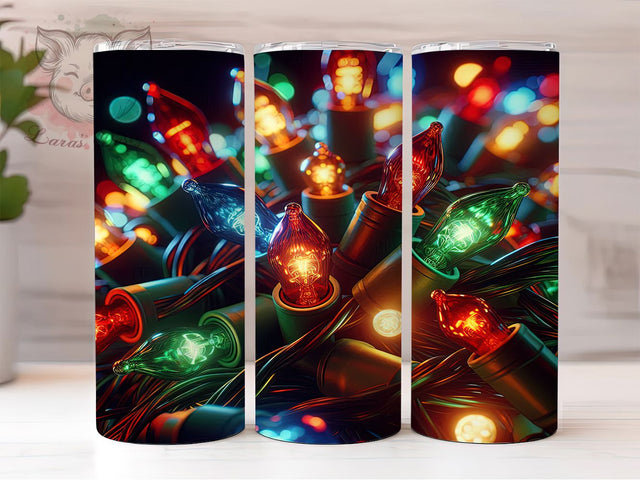 Colorful Christmas Lights Tumbler, Festive Holiday Wrap, Bright Lights Sublimation Design, Colorful Christmas Cup, 20Oz Skinny Tumbler Wrap, Holiday Glow Mug, Winter Lights Design Sublimation Lara' s Designs 