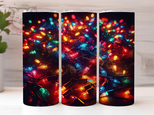 Colorful Christmas Lights Tumbler, Festive Holiday Wrap, Bright Lights Sublimation Design, Colorful Christmas Cup, 20Oz Skinny Tumbler Wrap, Holiday Glow Mug, Winter Lights Design Sublimation Lara' s Designs 