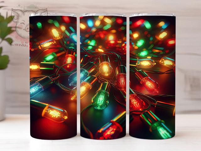 Colorful Christmas Lights Tumbler, Festive Holiday Wrap, Bright Lights Sublimation Design, Colorful Christmas Cup, 20Oz Skinny Tumbler Wrap, Holiday Glow Mug, Winter Lights Design Sublimation Lara' s Designs 