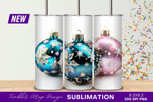 Colorful Christmas Ornaments On White Background Tumbler Png Sublimation Regulrcrative 