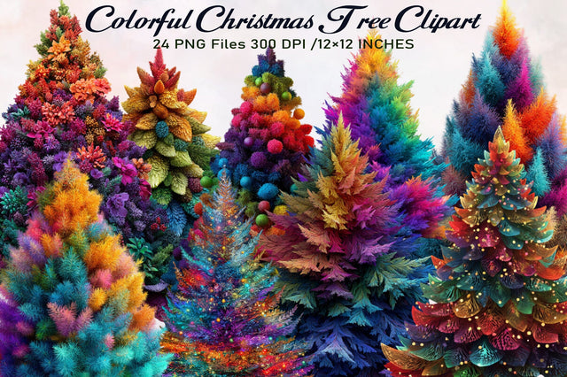 Colorful Christmas Tree Clipart Bundle. Sublimation SVGArt 