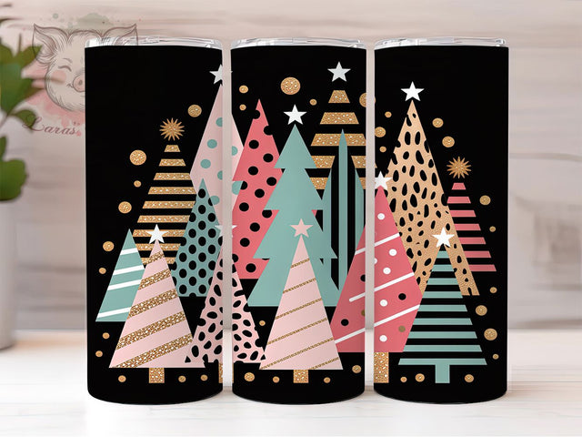Colorful Christmas Trees Tumbler, Xmas Tree, Holiday Wrap, Festive Tumbler, Winter Pattern, 20oz Tumbler, Sublimation Print Sublimation Lara' s Designs 