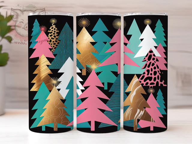 Colorful Christmas Trees Tumbler, Xmas Tree, Holiday Wrap, Festive Tumbler, Winter Pattern, 20oz Tumbler, Sublimation Print Sublimation Lara' s Designs 