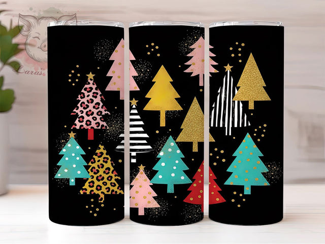 Colorful Christmas Trees Tumbler, Xmas Tree, Holiday Wrap, Festive Tumbler, Winter Pattern, 20oz Tumbler, Sublimation Print Sublimation Lara' s Designs 
