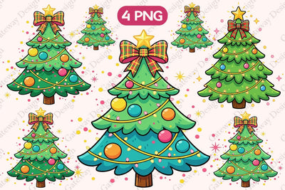 Colorful Coquette Pink Christmas Tree Merry and Bright Png Sublimation designmaster24 
