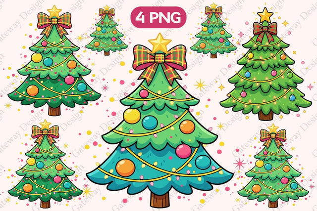Colorful Coquette Pink Christmas Tree Merry and Bright Png Sublimation designmaster24 