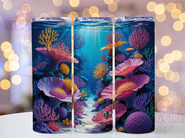 Colorful Coral Reef Tumbler, Great Barrier Reef, Colorful Corals, Ocean Theme, Marine Life, 20Oz Tumbler, Sublimation Wrap Sublimation SvggirlplusArt 
