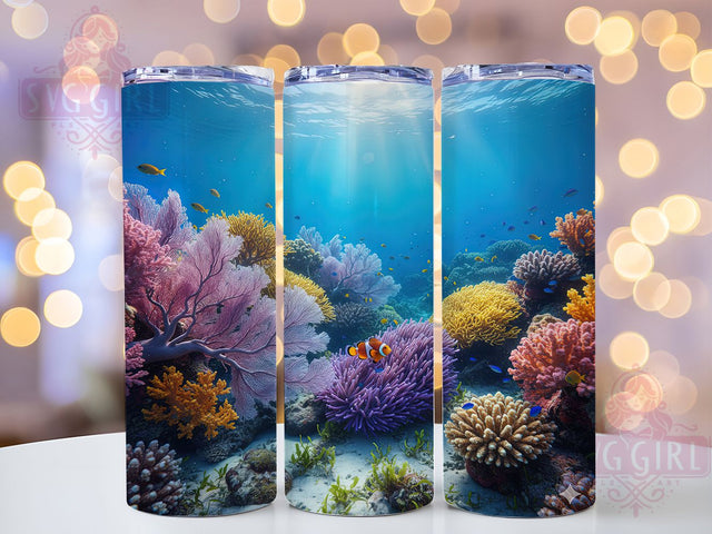 Colorful Coral Reef Tumbler, Great Barrier Reef, Colorful Corals, Ocean Theme, Marine Life, 20Oz Tumbler, Sublimation Wrap Sublimation SvggirlplusArt 