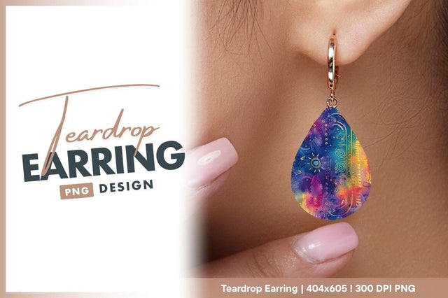 Colorful cosmic watercolor with teardrop earring png Sublimation Regulrcrative 
