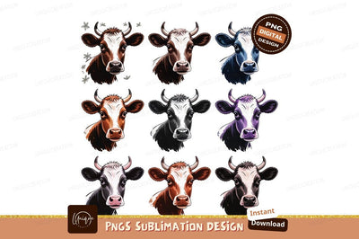 Colorful Cow Faces For Sublimation Png Sublimation Designangry 
