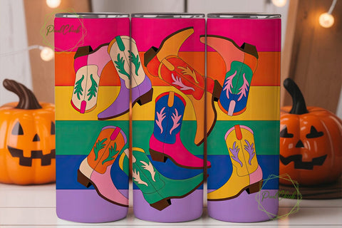 Colorful Cowboy Boots 20oz Tumbler Wrap Sublimation PixelChick 
