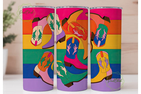 Colorful Cowboy Boots 20oz Tumbler Wrap Sublimation PixelChick 