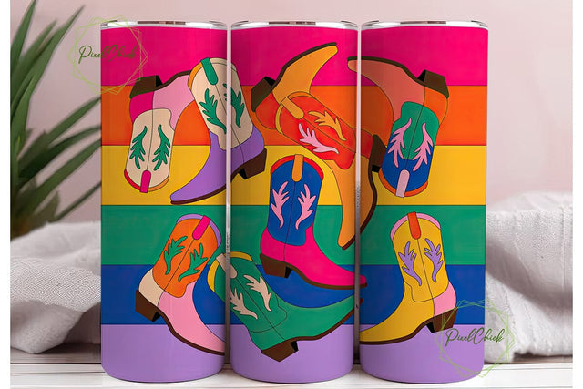 Colorful Cowboy Boots 20oz Tumbler Wrap Sublimation PixelChick 
