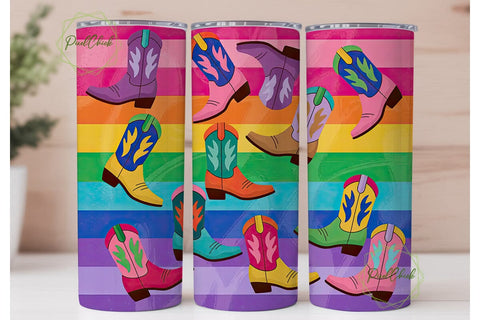 Colorful Cowboy Boots 20oz Tumbler Wrap Sublimation PixelChick 