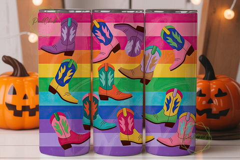 Colorful Cowboy Boots 20oz Tumbler Wrap Sublimation PixelChick 