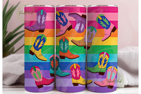 Colorful Cowboy Boots 20oz Tumbler Wrap Sublimation PixelChick 