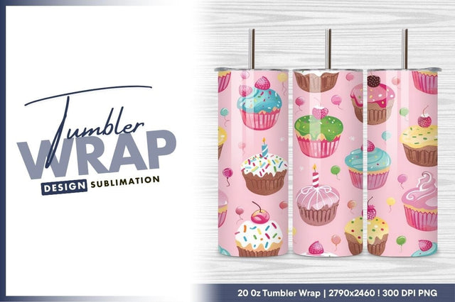 Colorful cupcakes pink background festive party pattern Sublimation Regulrcrative 