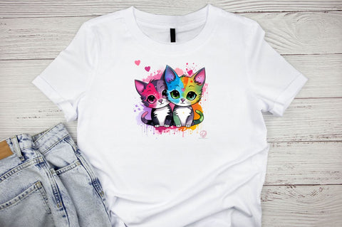 Colorful Cute Cat Couple Sublimation Bundle Sublimation Designangry 