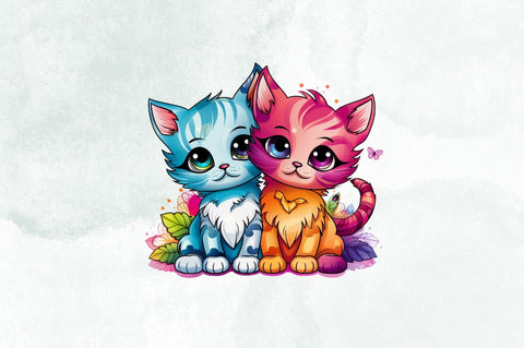 Colorful Cute Cat Couple Sublimation Bundle Sublimation Designangry 