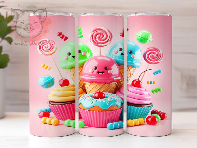 Colorful Cute Dessert Tumbler, Sweet Foods Pattern, Candy Cupcake Design, 20Oz Sublimation Wrap, Sugary Treat Art, Colorful Dessert Texture, Tumbler Sublimation Sublimation Lara' s Designs 