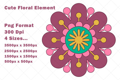 Colorful Cute Flower In Pink Purple Yellow And Green Sublimation Karma Genie Graphics 