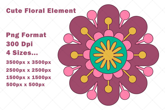 Colorful Cute Flower In Pink Purple Yellow And Green Sublimation Karma Genie Graphics 