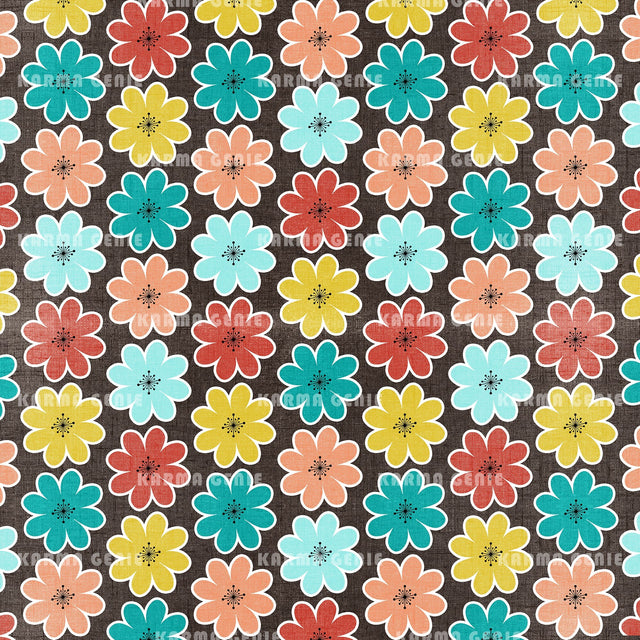 Colorful Daisy Flowers Fabric Textured Floral Pattern Digital Paper Digital Pattern Karma Genie Graphics 