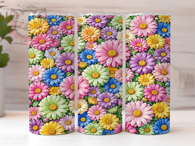 Colorful Daisy Stripe Floral 20oz Tumbler, Colorful Daisy, Stripe Pattern, Floral Motif, Sublimation Wrap, 20oz Tumbler, Whimsical Aesthetic, Chic Charm Sublimation Lara' s Designs 