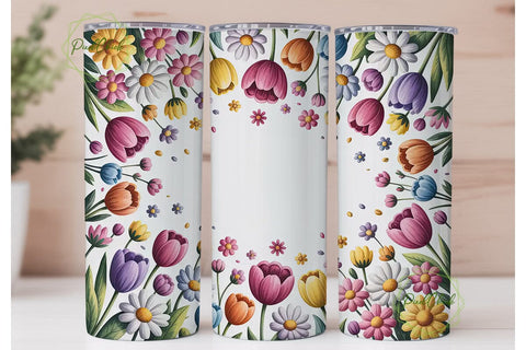 Colorful Daisy Tumbler Wrap PNG Sublimation PixelChick 