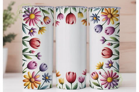 Colorful Daisy Tumbler Wrap PNG Sublimation PixelChick 