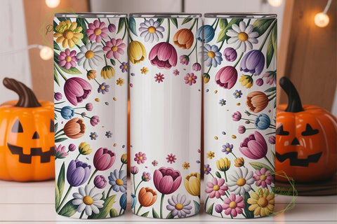 Colorful Daisy Tumbler Wrap PNG Sublimation PixelChick 
