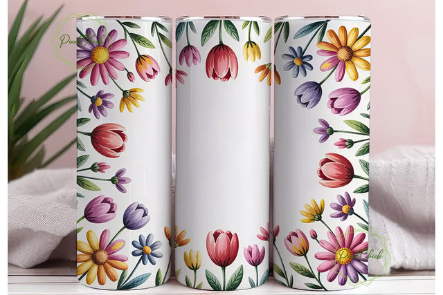 Colorful Daisy Tumbler Wrap PNG Sublimation PixelChick 