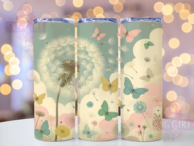 Colorful Dandelion Butterfly 20oz Tumbler, Butterfly Spring Design, 20oz Sublimation Wrap, Floral and Butterfly Drinkware, Custom Spring Tumbler, Dandelion Art Tumbler, Vibrant Spring Decor Sublimation SvggirlplusArt 