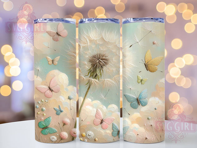 Colorful Dandelion Butterfly 20oz Tumbler, Butterfly Spring Design, 20oz Sublimation Wrap, Floral and Butterfly Drinkware, Custom Spring Tumbler, Dandelion Art Tumbler, Vibrant Spring Decor Sublimation SvggirlplusArt 
