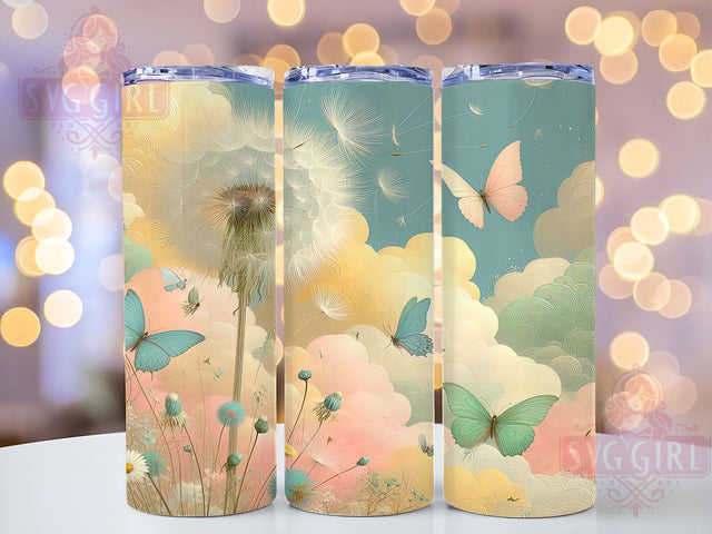 Colorful Dandelion Butterfly 20oz Tumbler, Butterfly Spring Design, 20oz Sublimation Wrap, Floral and Butterfly Drinkware, Custom Spring Tumbler, Dandelion Art Tumbler, Vibrant Spring Decor Sublimation SvggirlplusArt 