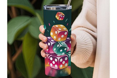 Colorful Dice Tumbler Wrap Sublimation DesignSVG 