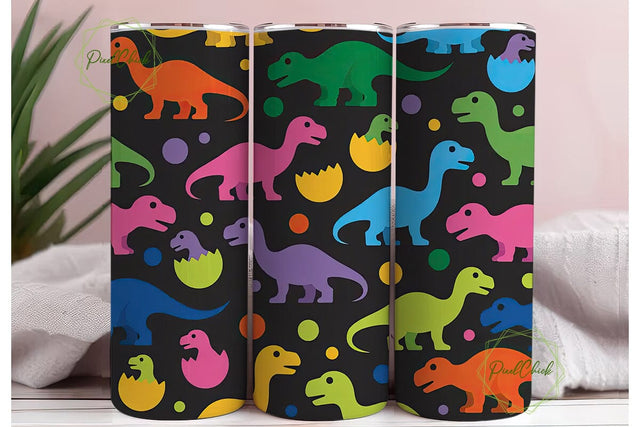 Colorful Dinosaurs 20oz Tumbler Wrap Sublimation PixelChick 