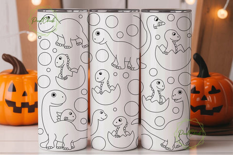 Colorful Dinosaurs 20oz Tumbler Wrap Sublimation PixelChick 